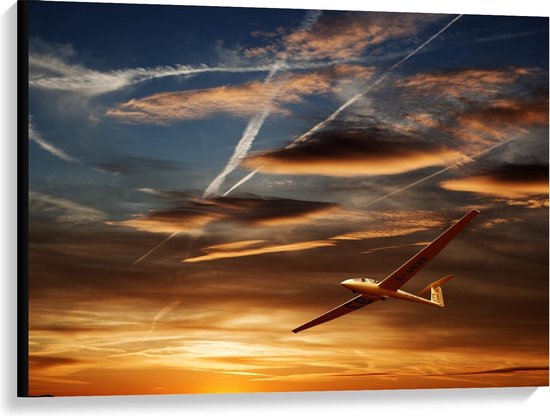 Canvas  - Vliegtuig in Gouden Lucht - 100x75cm Foto op Canvas Schilderij (Wanddecoratie op Canvas)