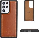 NorthLife - Geschikt voor Samsung Galaxy S21 Ultra - Leren Backcover hoes - Cognac