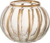 J-Line Windlicht Bol Streep Glas Transparant/Goud Small