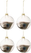 J-Line Doos Van 4 Kerstballen Pauwenveer Glas Transparant Medium