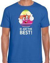 Vrolijk Paasei ei am the best t-shirt / shirt - blauw - heren - Paas kleding / outfit S