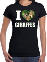 I love giraffes t-shirt met dieren foto van een giraf zwart voor dames - cadeau shirt giraffen liefhebber 2XL