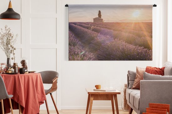Tapisserie De lavande - Lever de soleil sur un champ de lavande Tapisserie en coton 180x120 cm - Tapisserie avec photo XXL / Groot format!