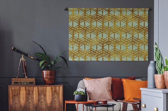 Tapisserie murale Motif Luxe - Motif Luxe composé de lignes dorées sur fond vert Tenture murale coton 120x80 cm - Tapisserie murale avec photo