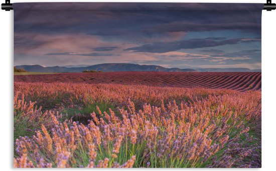 Tapisserie Calme - Champ de lavande à un coucher de soleil calme Tapisserie coton 180x120 cm - Tapisserie murale avec photo XXL / Groot format !