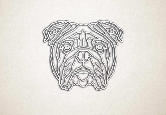 Line Art - Hond - Engelse Bulldog - M - 60x71cm - EssenhoutWit - geometrische wanddecoratie
