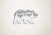 Wanddecoratie - Lopende beer met gebergte - S - 33x60cm - EssenhoutWit - muurdecoratie - Line Art