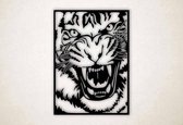 Wanddecoratie - Aanvallende tijger - L - 105x75cm - Zwart - muurdecoratie - Line Art
