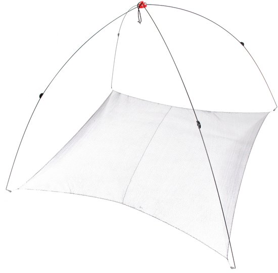 X2 kruisnet 105x105 cm, zwart, inklapbaar, visnet om aasvisjes te vangen.