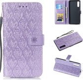 Geperst Printing Rattan Flower Pattern Horizontal Flip PU Leather Case for Galaxy A70, with Holder & Card Slots & Wallet & Photo Frame (Purple)