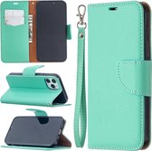 Voor iPhone 12 Pro / 12 Max Litchi Texture Pure Color Horizontale Flip lederen tas met houder & kaartsleuven & portemonnee & lanyard (groen)