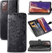 Voor Samsung Galaxy Note20 Halverwege Mandala Embossing Patroon Horizontale Flip Leren Case met Houder & Kaartsleuven & Portemonnee & Lanyard (Zwart)