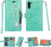 Voor Samsung Galaxy Note10 Multifunctionele Rits Horizontale Flip Leren Case met Houder & Portemonnee & 9 Kaartsleuven & Lanyard (Mintgroen)