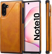 Voor Galaxy Note 10 schokbestendig kalfsleer beschermhoes met houder en kaartsleuven en frame (bruin)
