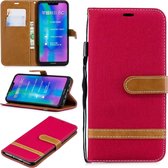 Kleurafstemming Denim Texture Leather Case voor Huawei Honor 8C, met houder & kaartsleuven & portemonnee & lanyard (rood)