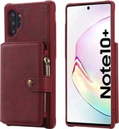 Voor Galaxy Note 10 Plus gesp rits schokbestendige beschermhoes met houder & kaartsleuven & portemonnee & lanyard & fotolijsten (rood)