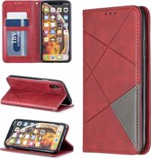 Ruit textuur horizontale flip magnetische lederen tas met houder en kaartsleuven en portemonnee voor iphone xs / x (rood)