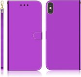Voor iPhone XS Max geÃ¯miteerd spiegelend oppervlak Horizontaal flip lederen tas met houder & kaartsleuven & portemonnee en lanyard (paars)
