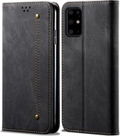 Voor Galaxy S20 denim textuur casual stijl horizontale flip lederen tas met houder en kaartsleuven en portemonnee (zwart)