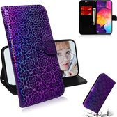 Voor Galaxy A50 effen kleur kleurrijke magnetische gesp horizontale flip pu lederen case met houder & kaartsleuven & portemonnee & lanyard (paars)