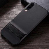 Voor Galaxy A50 Plaid Texture Antislip TPU + PC-hoes met houder (zwart)