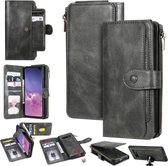 Voor Galaxy S10 + multifunctionele retro afneembare magnetische horizontale flip lederen tas met kaartsleuven en houder en portemonnee en fotolijst (donkergroen)