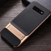 Voor Galaxy S10 5G geruite textuur antislip TPU + pc-hoes met houder (goud)