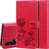 Rose reliëf horizontale flip PU lederen tas met houder en kaartsleuven en portemonnee voor Huawei Honor 20 Pro (rood)
