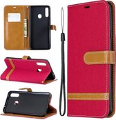 Voor Galaxy A20s Kleuraanpassing Denim Texture Horizontaal Flip Leather Case met houder & kaartsleuven & Wallet & Lanyard (rood)