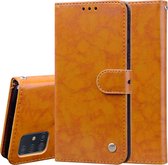 Voor Galaxy A51 zakelijke stijl olie wax textuur horizontale flip lederen tas, met houder en kaartsleuven en portemonnee (bruin)