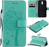 Voor Nokia 2.3 Tree & Cat reliÃ«fpatroon Horizontale flip lederen tas met houder & kaartsleuven & portemonnee & draagkoord (groen)
