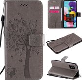 Voor Samsung Galaxy A51 5G Tree & Cat reliÃ«fpatroon Horizontale flip lederen tas met houder & kaartsleuven & portemonnee en lanyard (grijs)