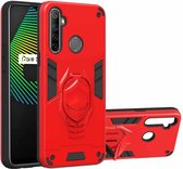 Voor OPPO Realme 5 2 in 1 Armor Knight Series PC + TPU beschermhoes met onzichtbare houder (rood)