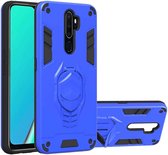 Voor OPPO A9 (2020) 2 in 1 Armor Knight Series PC + TPU beschermhoes met onzichtbare houder (donkerblauw)