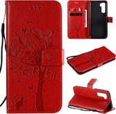 Voor Huawei Nova 7 SE Tree & Cat reliÃ«fpatroon Horizontale flip lederen tas met houder & kaartsleuven & portemonnee & lanyard (rood)