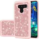 Voor LG V50 ThinQ 5G Glitterpoeder Contrast Huid Schokbestendig Siliconen + PC Beschermhoes (Rose Goud)