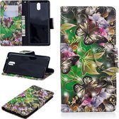 3D gekleurde tekening patroon horizontale Flip lederen tas voor Nokia 3.1, met houder & kaartsleuven & portemonnee (groene vlinder)