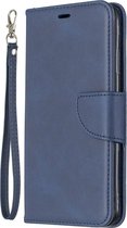 Retro lamsvacht textuur pure kleur horizontale flip PU lederen tas voor Galaxy A6 Plus 2018, met houder & kaartsleuven & portemonnee & lanyard (blauw)