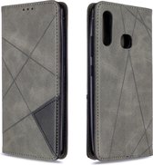 Voor Galaxy A70e ruit textuur horizontale flip magnetische lederen tas met houder & kaartsleuven & portemonnee (grijs)