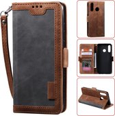 Voor Huawei Y6 (2019) retro splicing horizontale flip lederen tas met kaartsleuven en houder en portemonnee (grijs)