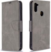 Voor Galaxy A11 retro lamsvacht textuur pure kleur horizontale flip pu lederen case met houder & kaartsleuven & portemonnee & lanyard (grijs)