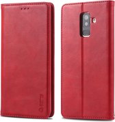 Voor Galaxy A6 Plus 2018 AZNS Retro Texture Magnetische Horizontale Flip PU Leren Case met Houder & Kaartsleuven & Fotolijst (Rood)