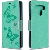 Voor LG K51 Two Butterflies Embossing Pattern Horizontale Flip lederen tas met houder & kaartsleuf & portemonnee & lanyard (groen)