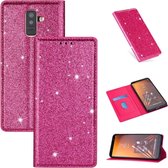 Voor Samsung Galaxy A6 + / J8 (2018) Ultradunne Glitter Magnetische Horizontale Flip Leren Case met Houder & Kaartsleuven (Rose Rood)