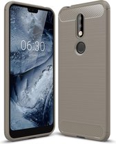 Brushed Texture Carbon Fiber Soft TPU Case voor Nokia 7.1 (grijs)