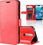 R64 textuur enkele vouw horizontale flip lederen case voor Nokia 7.1, met houder & kaartsleuven & portemonnee (rood)