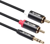 REXLIS 3635 3,5 mm mannelijke naar dubbele RCA vergulde plug Zwart katoen gevlochten audiokabel voor RCA-ingang Actieve luidspreker, lengte: 1m