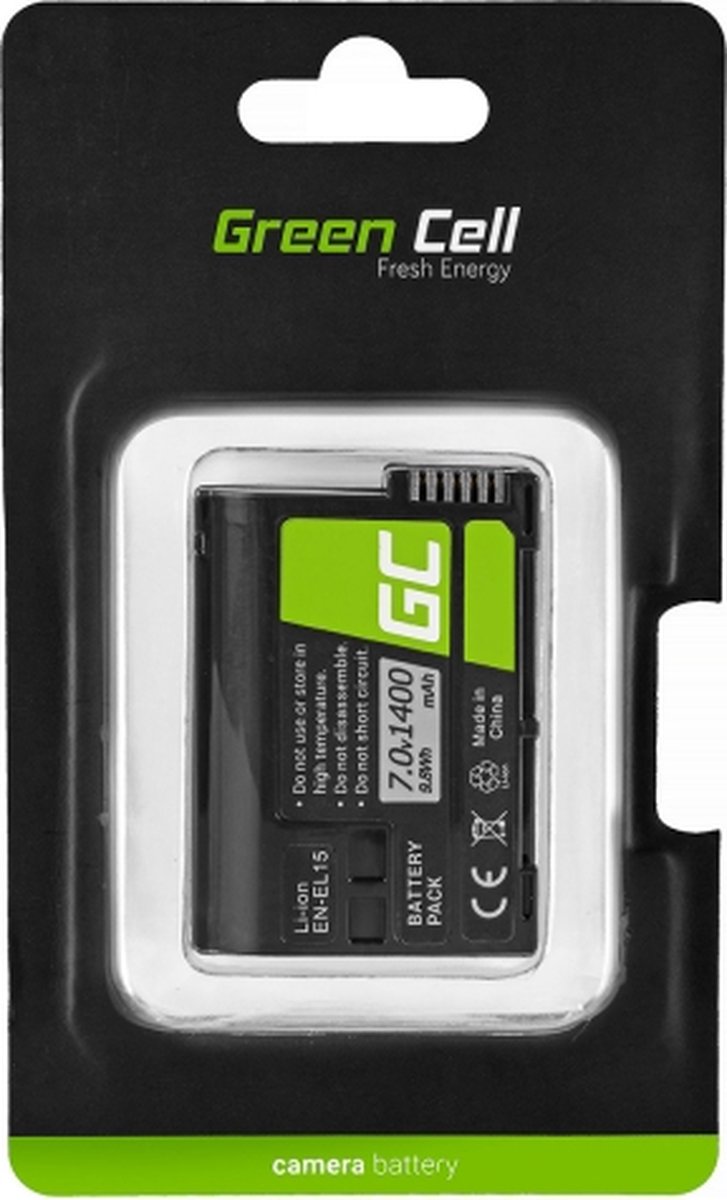 GREEN CELL Batterij EN-EL15 Nikon D850, D810, D800, D750, D7500, D7200, D7100, D610, D600 7.0V 1400mAh