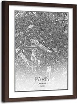 Foto in frame ,  Plattegrond van Parijs  , 80x120cm , Zwart wit , wanddecoratie