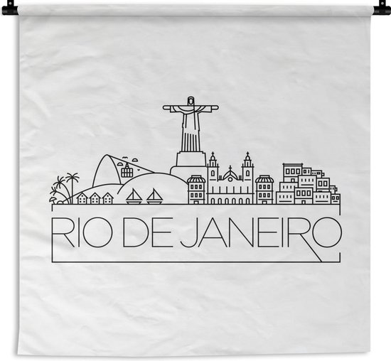 Tapisserie Villes du monde - Skyline '' Rio de Janeiro '' sur fond blanc Tapisserie en coton 150x150 cm - Tapisserie avec photo